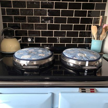 Navy Sheep Aga Covers on cooker